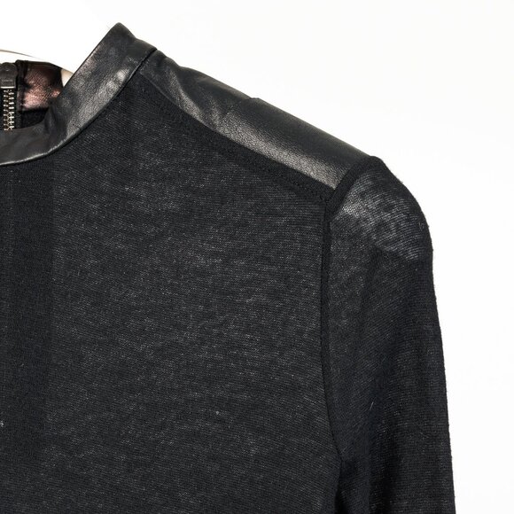 Helmut Lang Black Angora Leather-Trim Cozy Long Sleeve Top - Picture 4 of 11